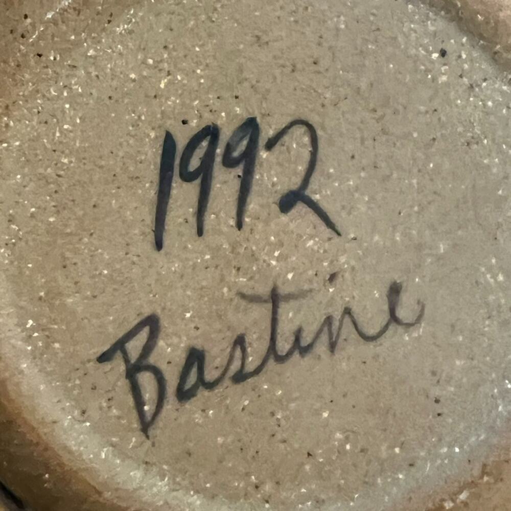 1992 Bastine Pottery Casserole Lidded Dish Blue Stoneware Signed Vintage - Picture 12 of 13